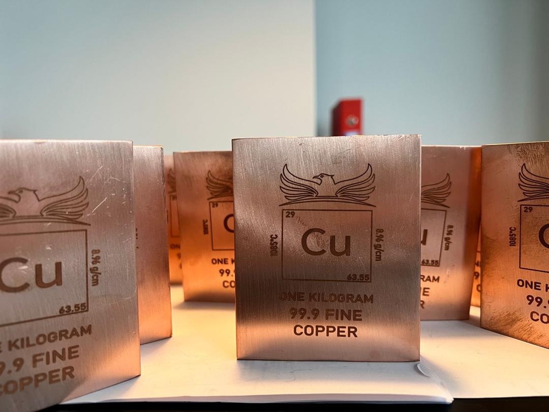 1 Kilo 99.9 Fine Copper Bar with Element Design by Falcon